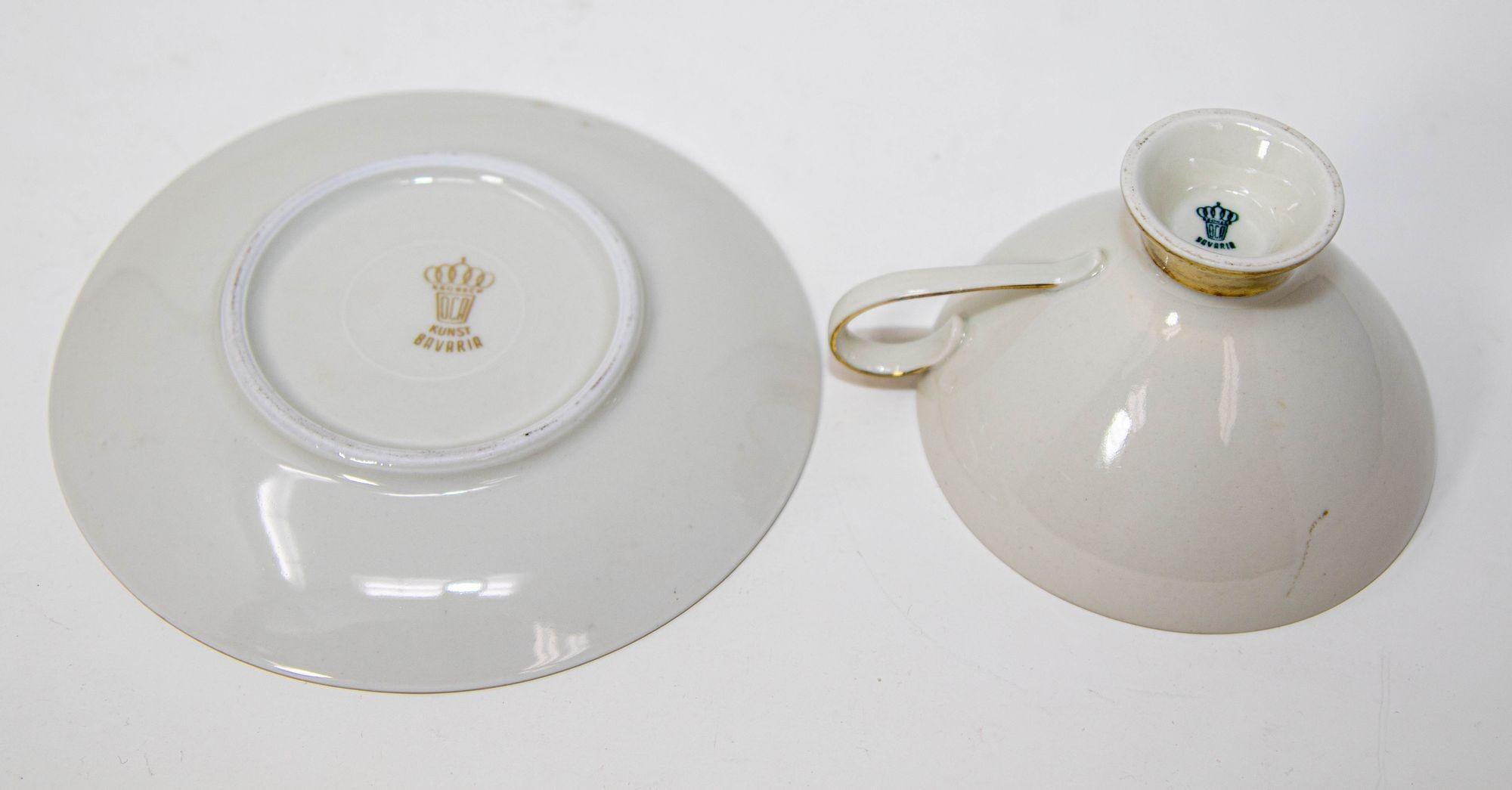 20th Century Hand Painted Kunst Kronach Bavaria Coffee Cup Saucer Fine China 1950 For Sale