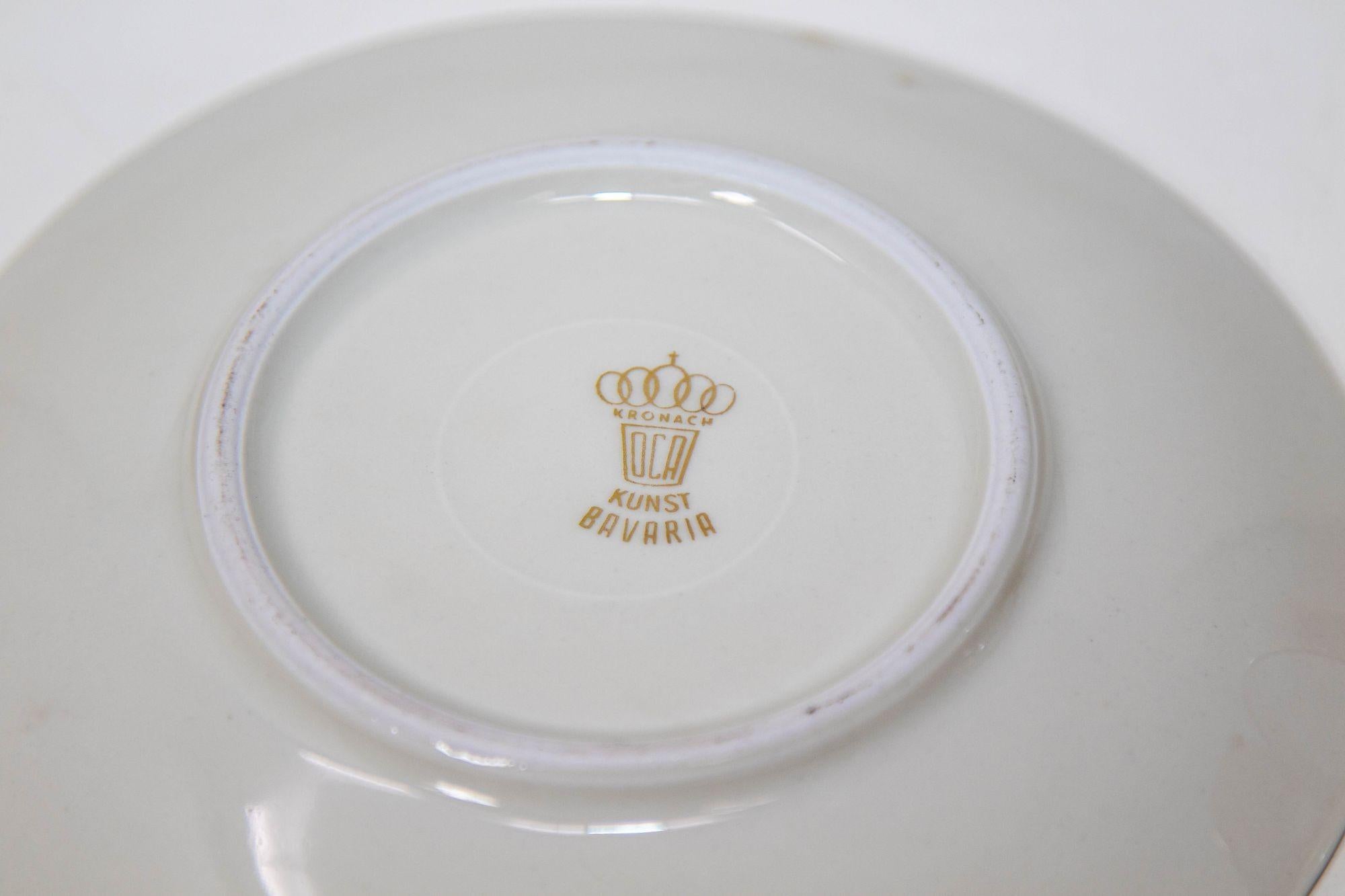 Porcelain Hand Painted Kunst Kronach Bavaria Coffee Cup Saucer Fine China 1950 For Sale