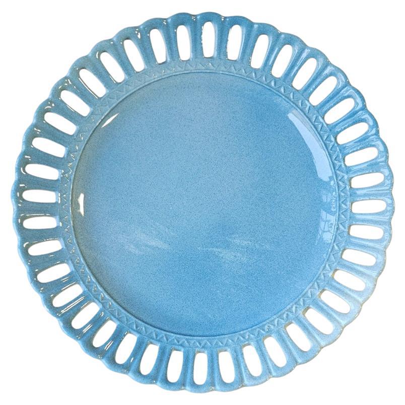Hand-Painted Lace Ceramic Charger Plate - Blue