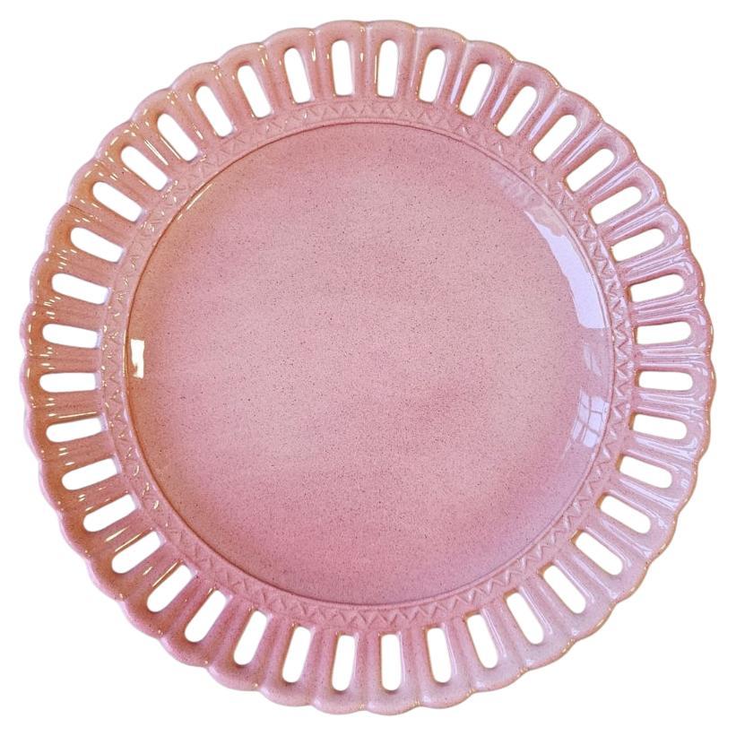 Hand-Painted Lace Ceramic Charger Plate - Pink For Sale