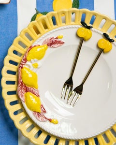 Hand-Painted Lace Ceramic Dessert Plate - Yellow