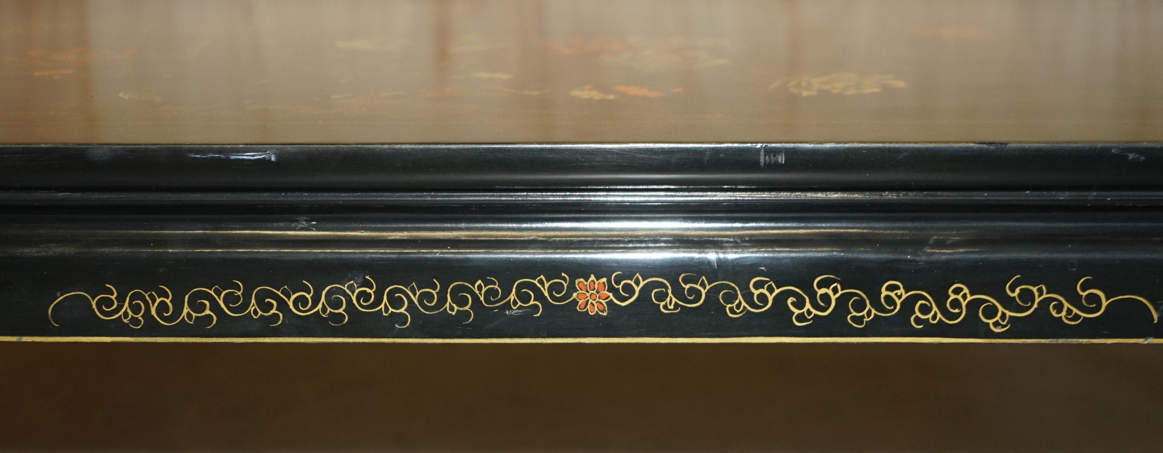 Hand Painted Lacquered Chinese Chinoiserie Oriental Bird Coffee Cocktail Table 5