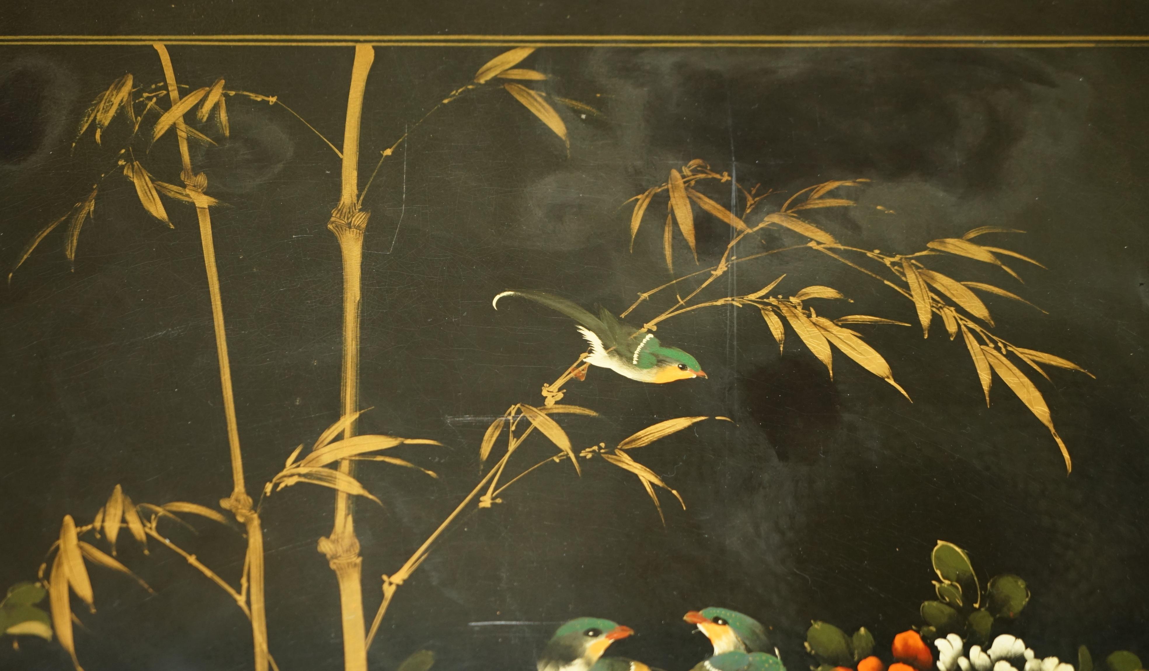 Hand Painted Lacquered Chinese Chinoiserie Oriental Bird Coffee Cocktail Table 7