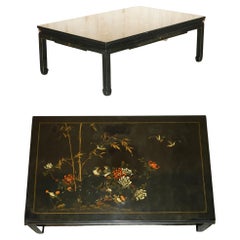 Hand Painted Lacquered Chinese Chinoiserie Oriental Bird Coffee Cocktail Table