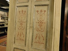 Hand painted lacquered double door, silver mouldings and original frame, Italy
