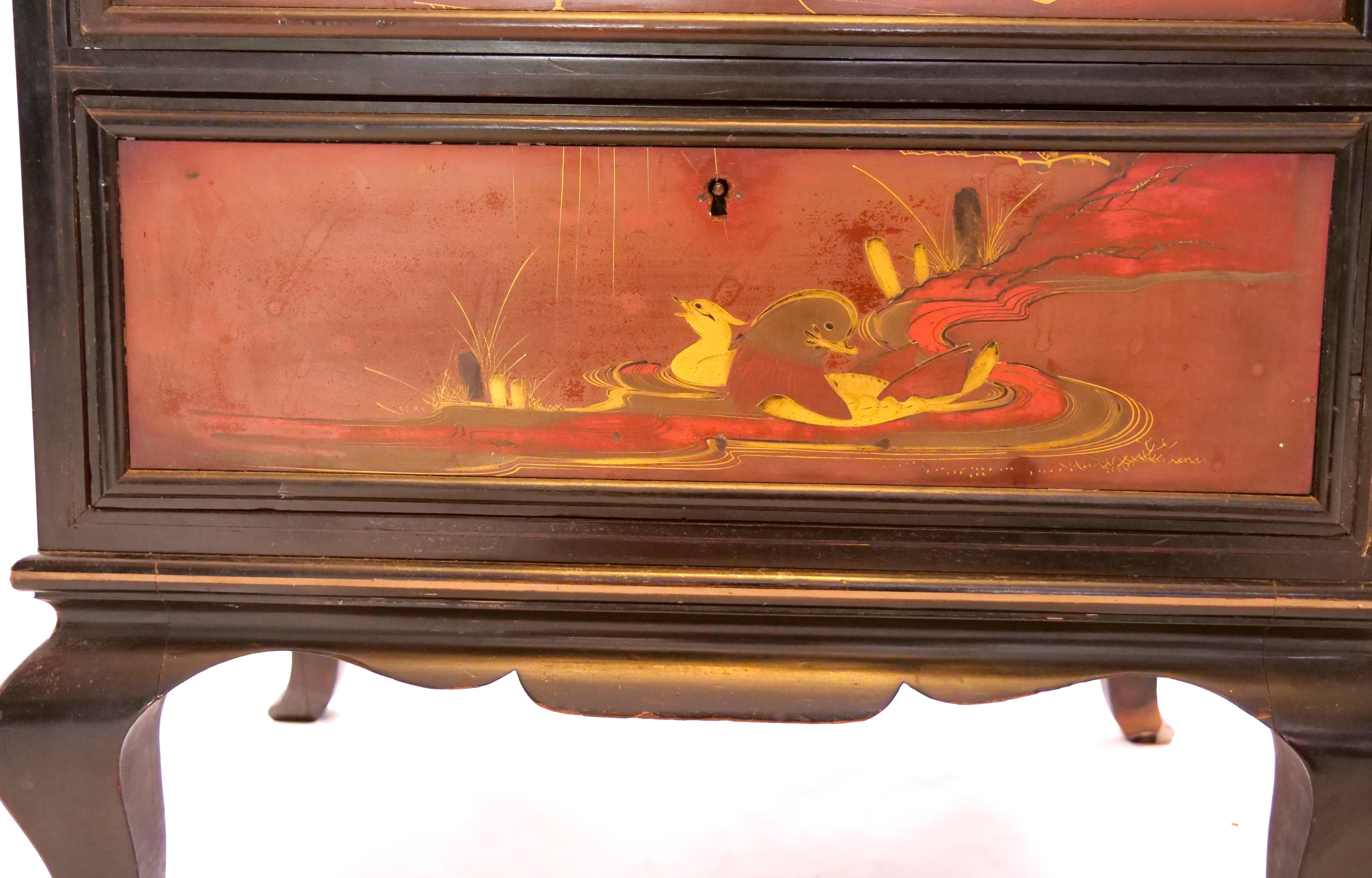 Hand Painted Lacquered Wood Chinoiserie Cabinet 12
