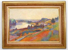 Paysage de la Seine à Herblay, peint à la main, fin du XXe siècle