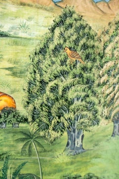Peinture de paysage sur toile peinte à la main avec des arbres et différents animaux