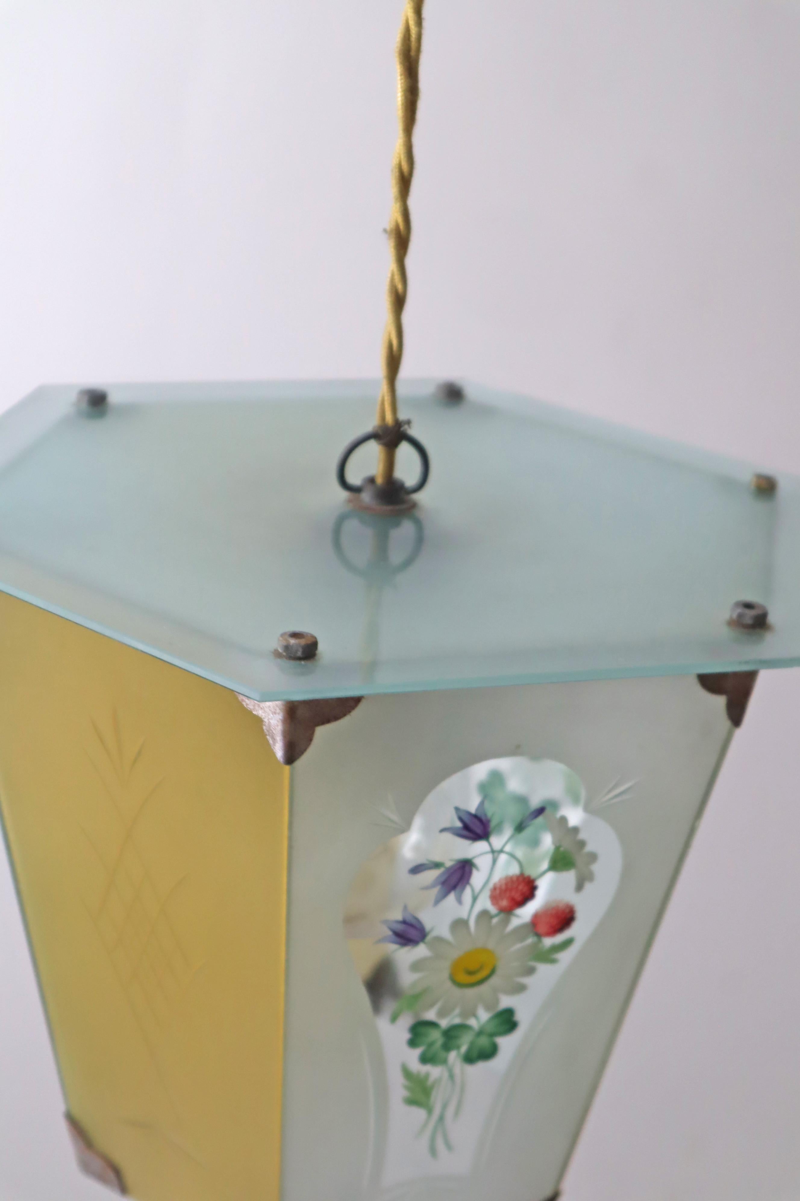 Lámpara farol pintada a mano con flores primaverales Art Decó, Alemania Años 20 en venta 4
