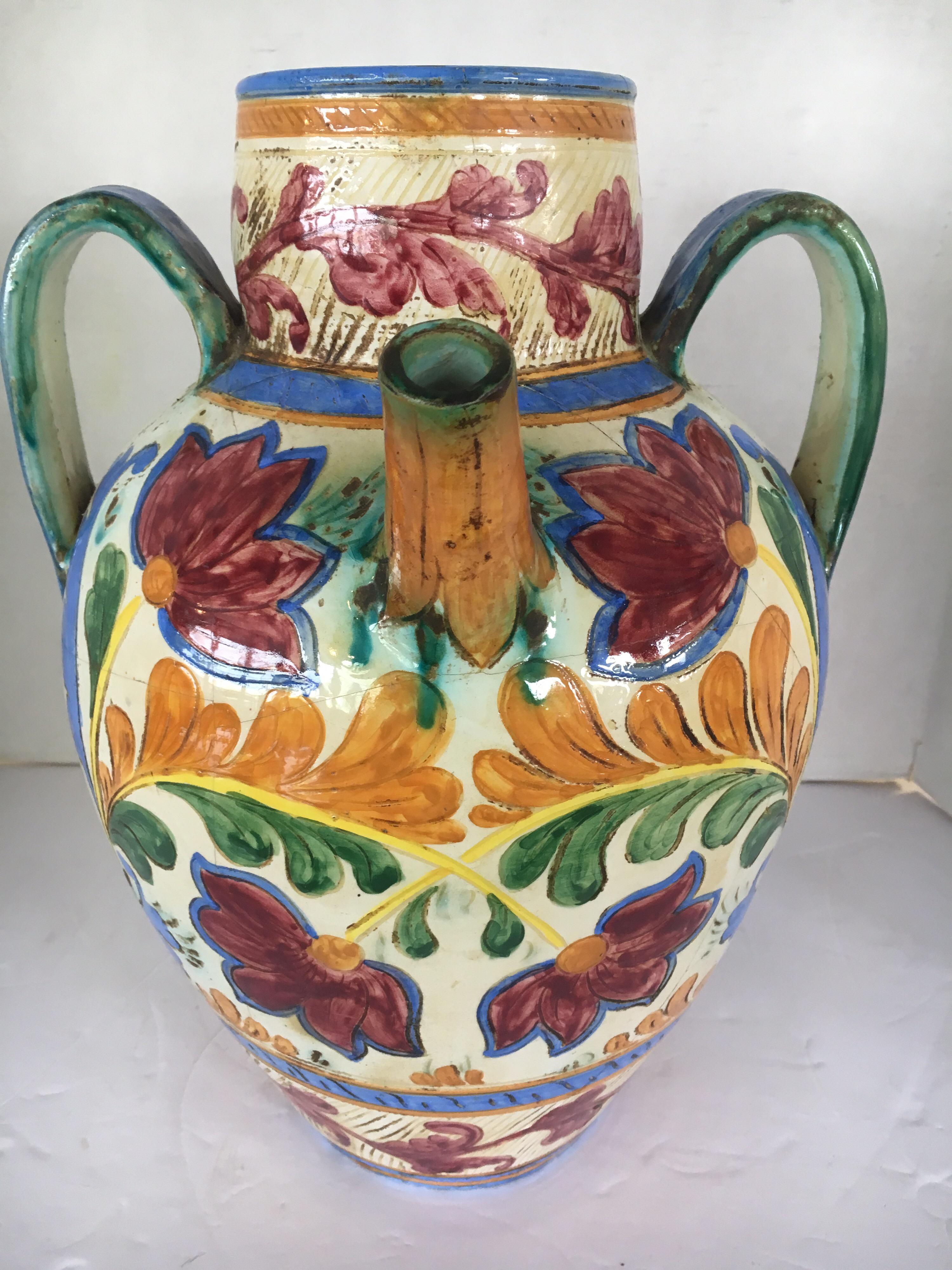 Hand Painted Large Italian Water Jug Made in Italy Signed 2