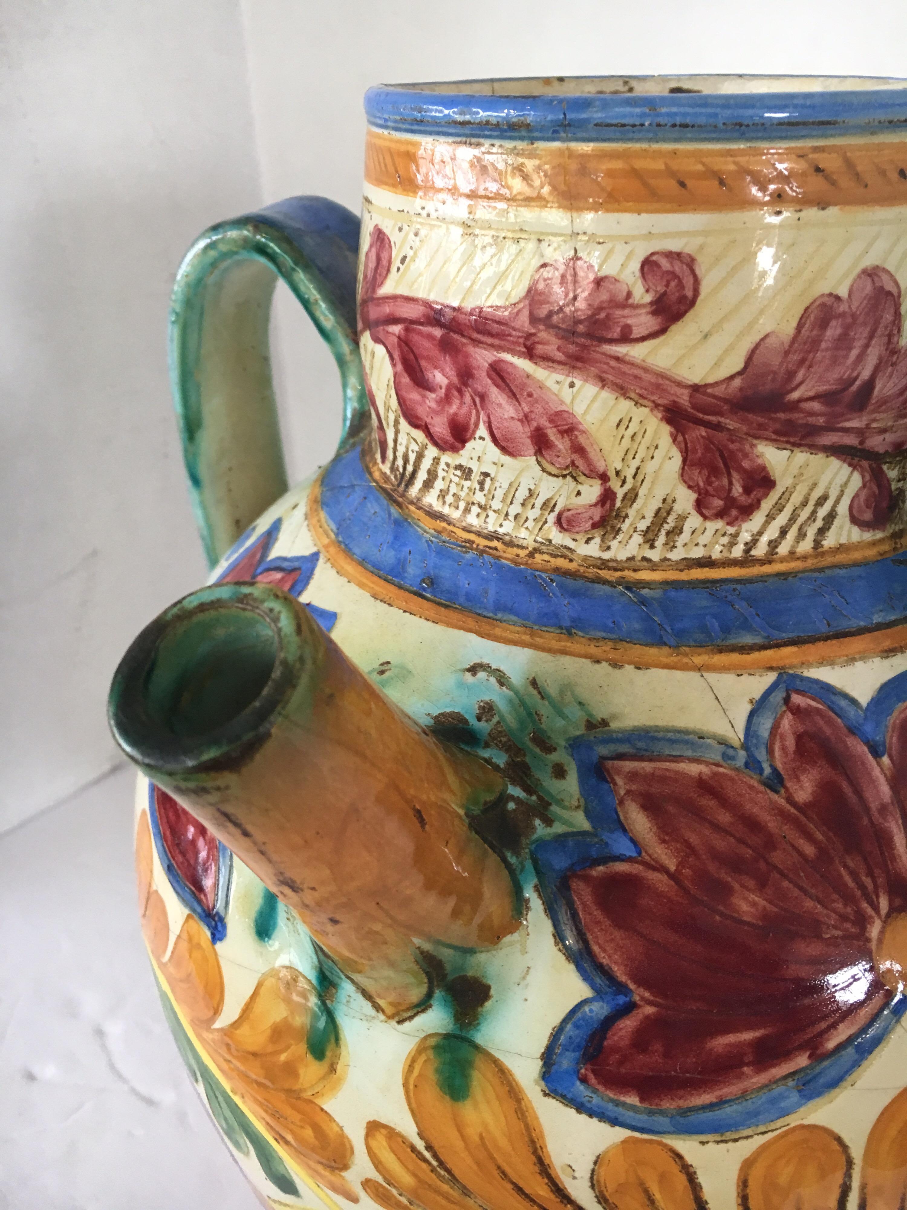 Hand Painted Large Italian Water Jug Made in Italy Signed 3