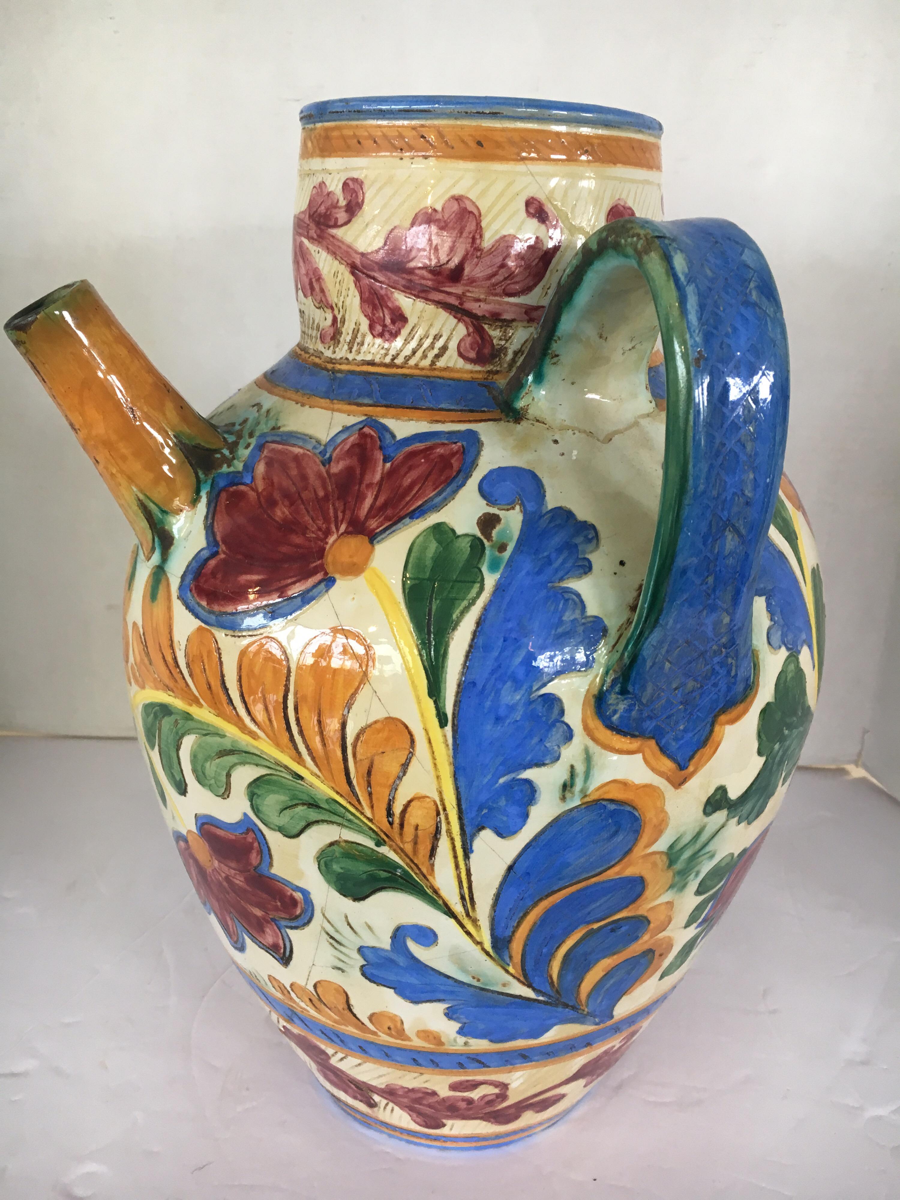 Hand Painted Large Italian Water Jug Made in Italy Signed 1