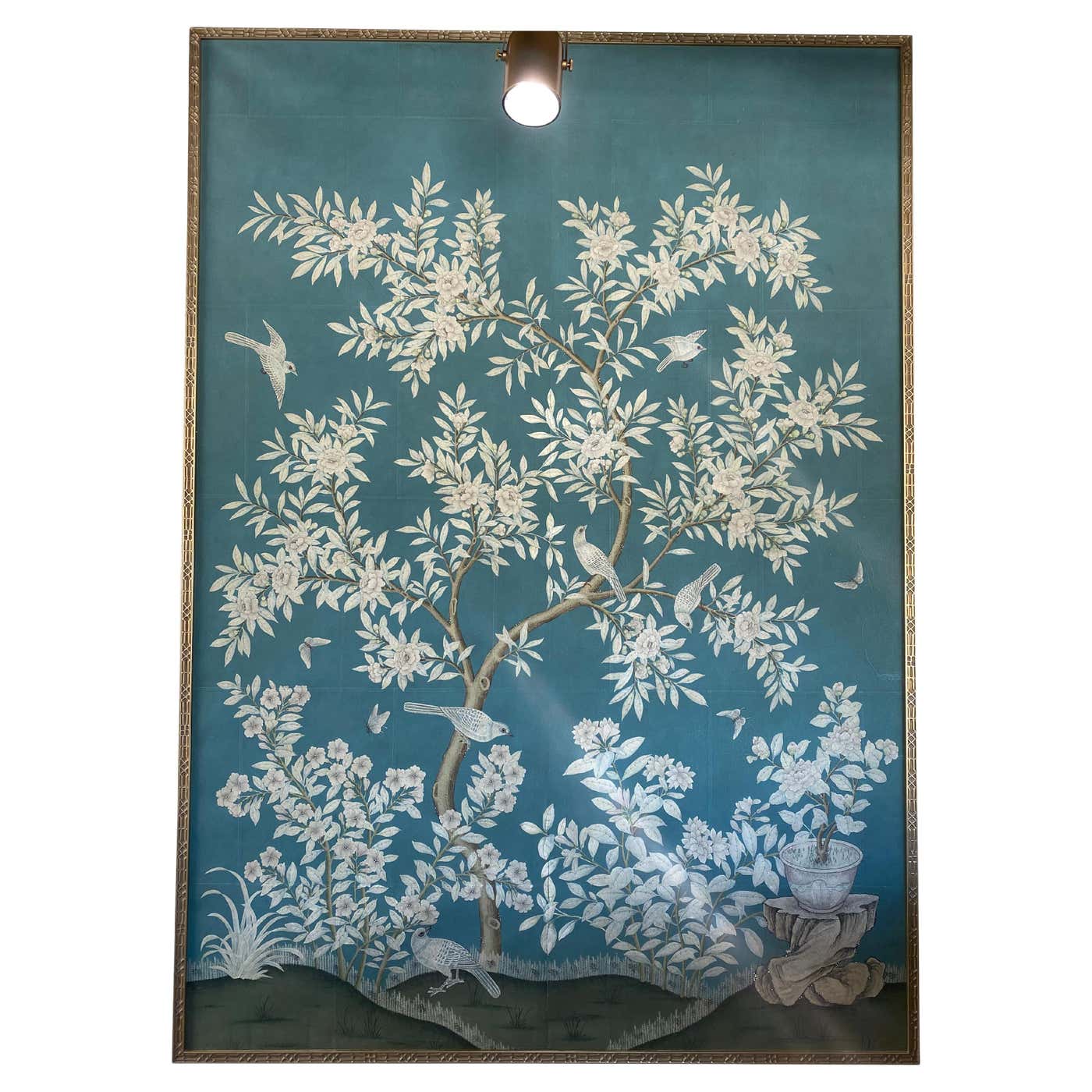 Hand Painted Large Scale Floral Gracie Wallpaper Panel For Sale at 1stDibs