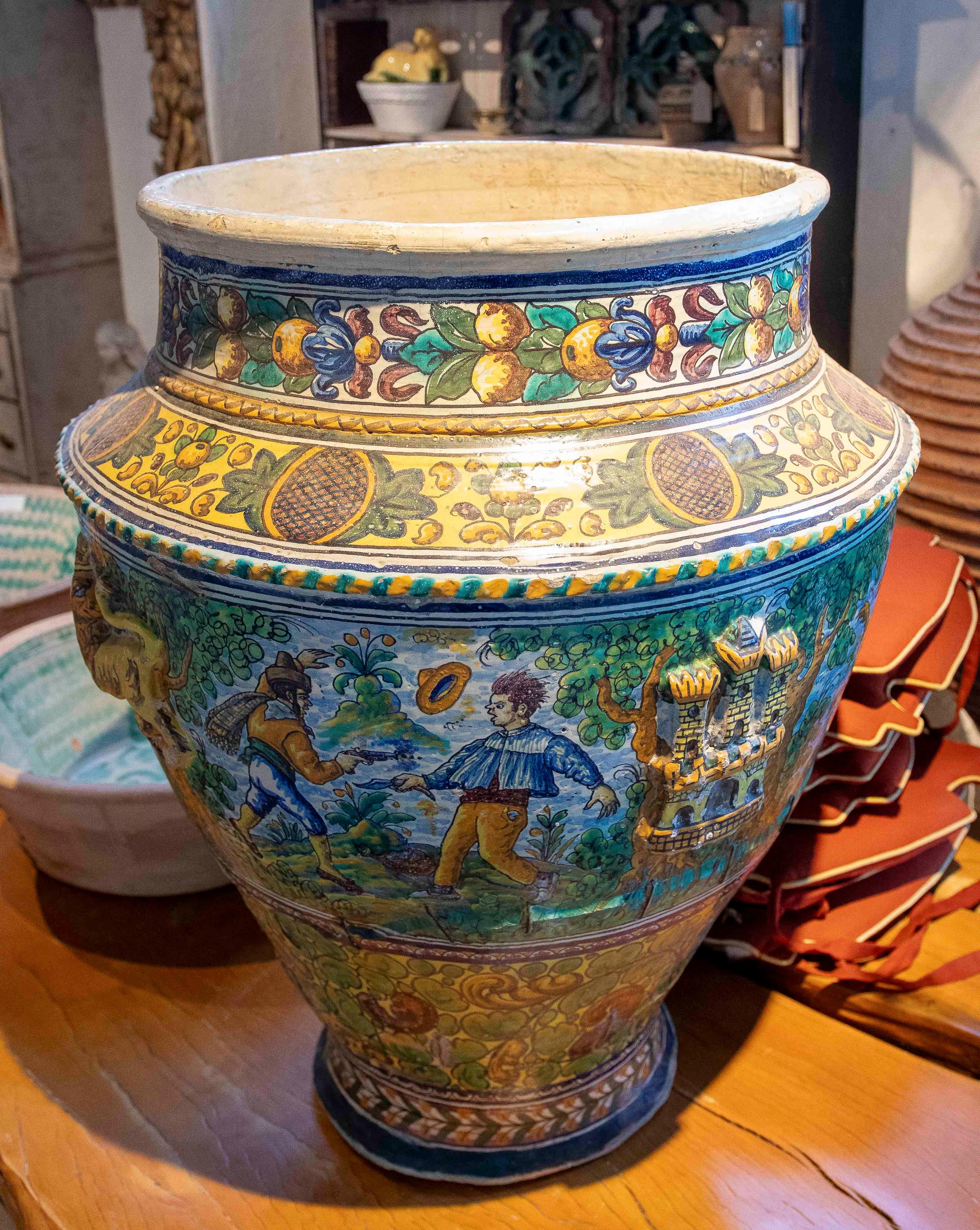 Hand Painted Large Spanish Glazed Ceramic Pottery Pot from Triana (Sevillla) 10