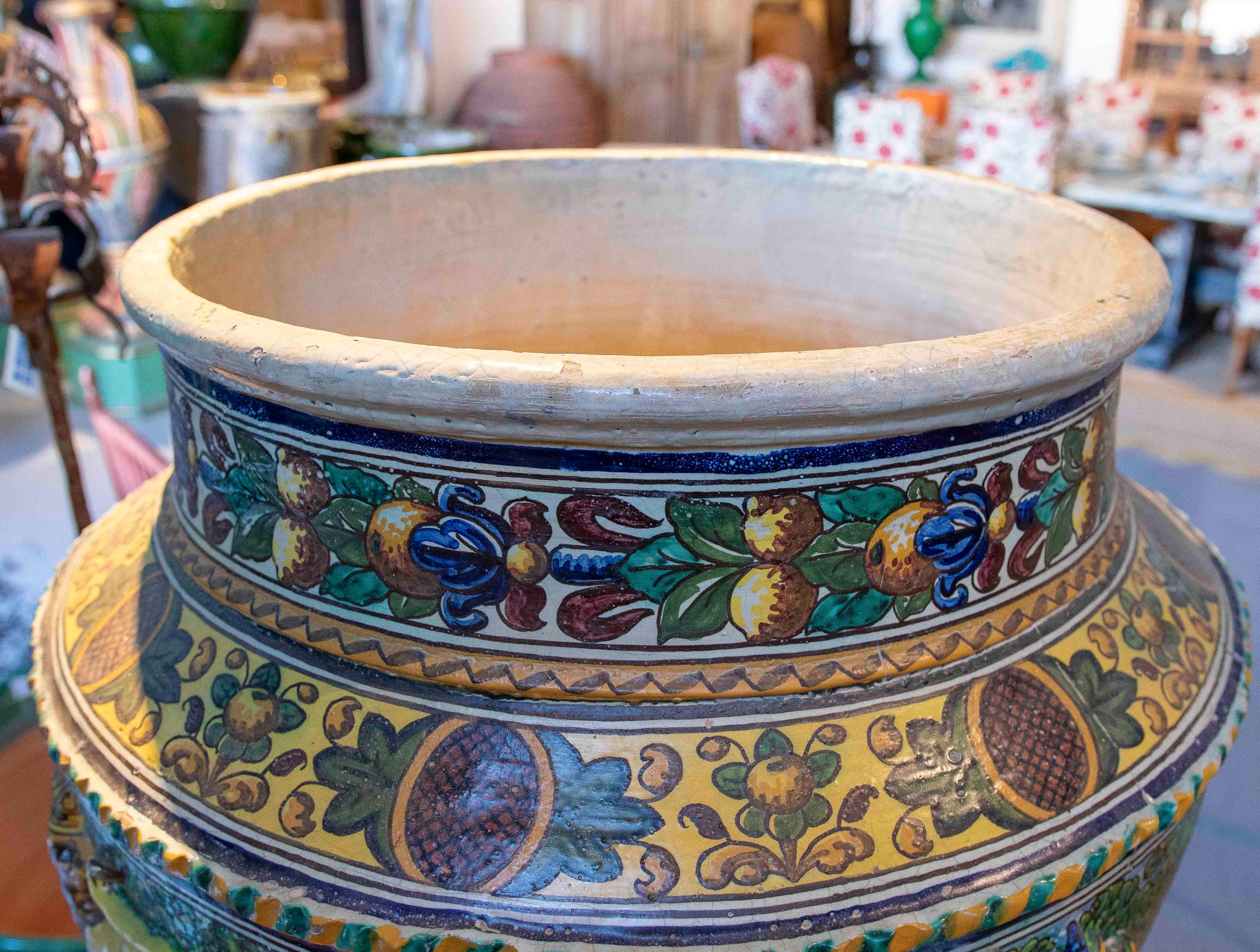 Hand Painted Large Spanish Glazed Ceramic Pottery Pot from Triana (Sevillla) 3