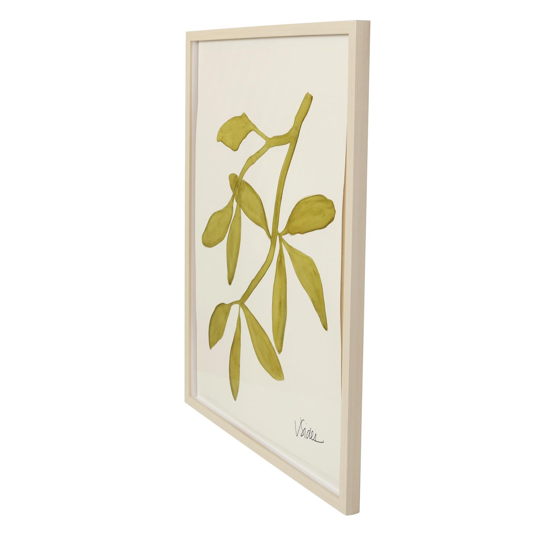 These Painted Watercolors of Green Botanicals by artist Victoria Sides offer a stylized, modern interpretation of nature's beauty. Each piece features lush green tones and artfully exaggerated botanical forms, blending traditional watercolor