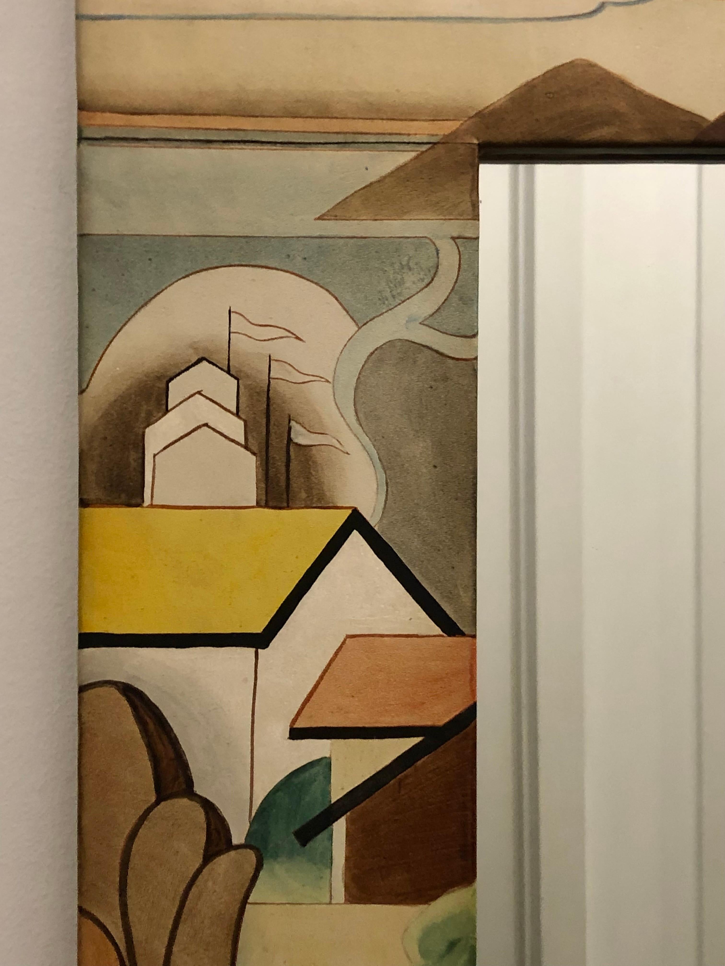 Hand Painted Leather 20th Century Mirror For Sale 1