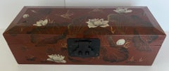 Vintage Hand Painted Leather Mounted Box with Metal Hardware