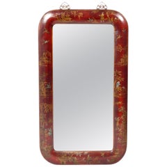 Miroir Chinoiserie en cuir peint à la main sur bois