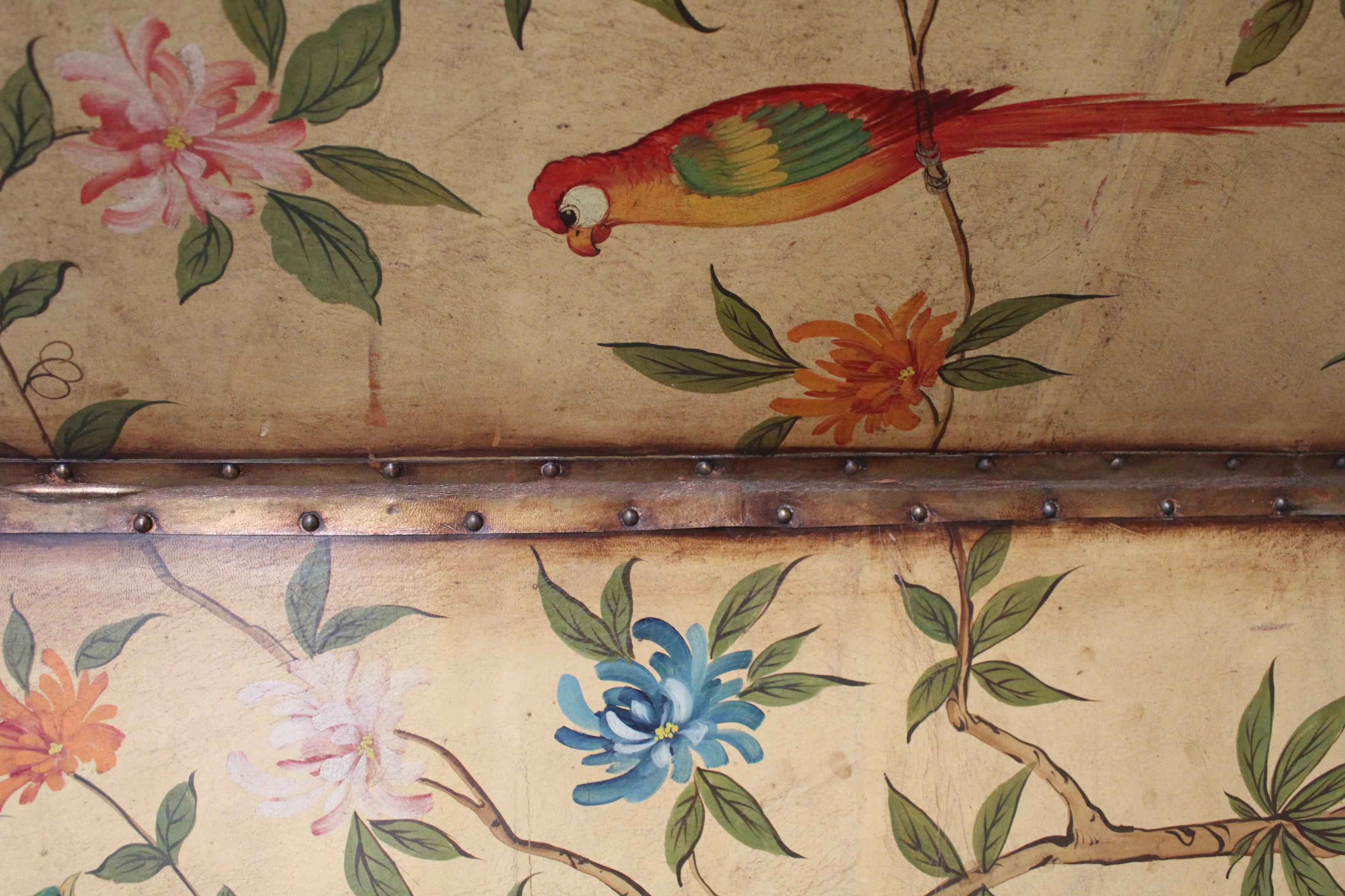 Victorian Hand Painted Leather Screen For Sale