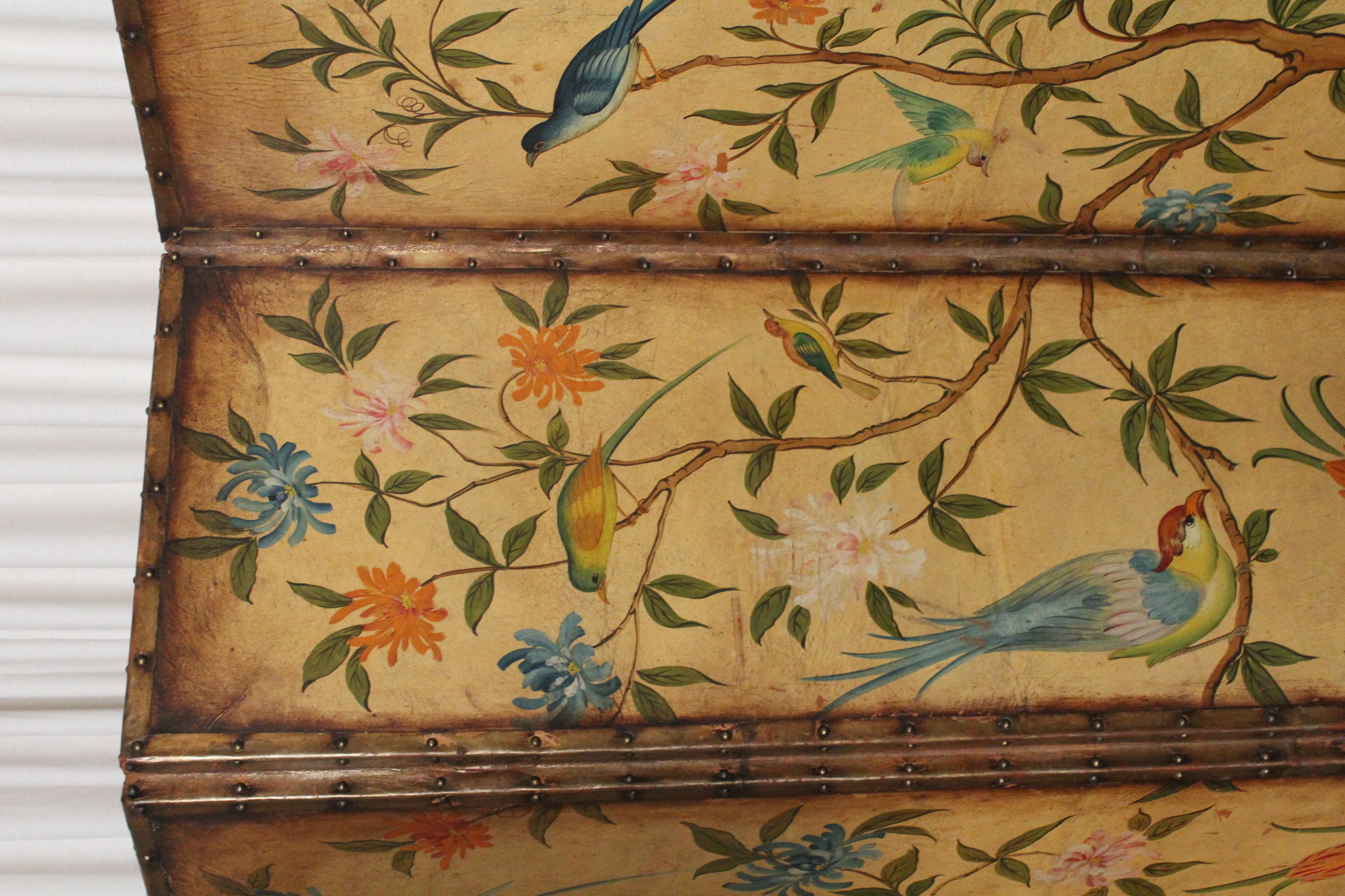 Hand-Painted Hand Painted Leather Screen For Sale