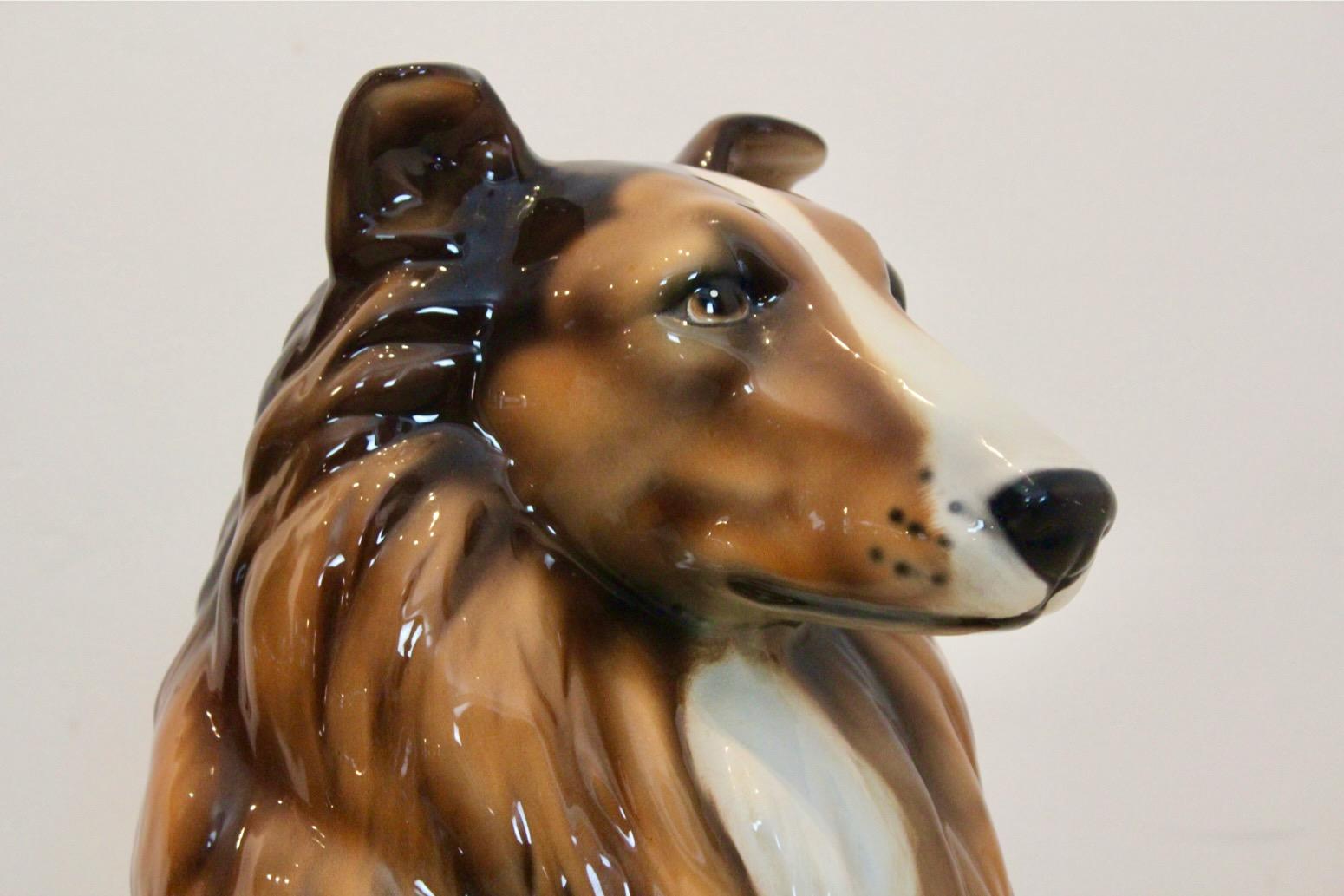 Italian Hand Painted Life Size Collie Lassie Sculpture by Ronzan, Italy 1970s