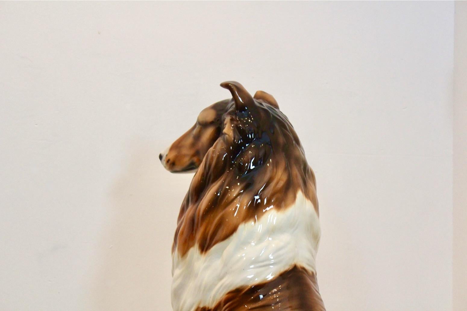 Hand Painted Life Size Collie Lassie Sculpture by Ronzan, Italy 1970s In Good Condition In Voorburg, NL