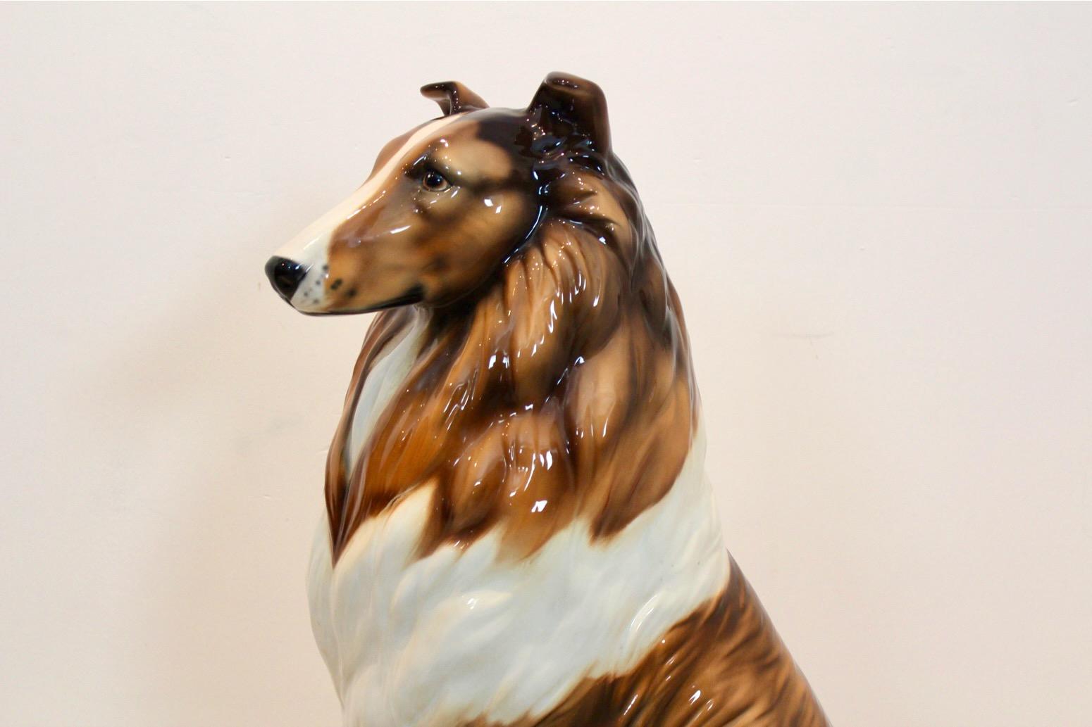 Hand Painted Life Size Collie Lassie Sculpture by Ronzan, Italy 1970s 1
