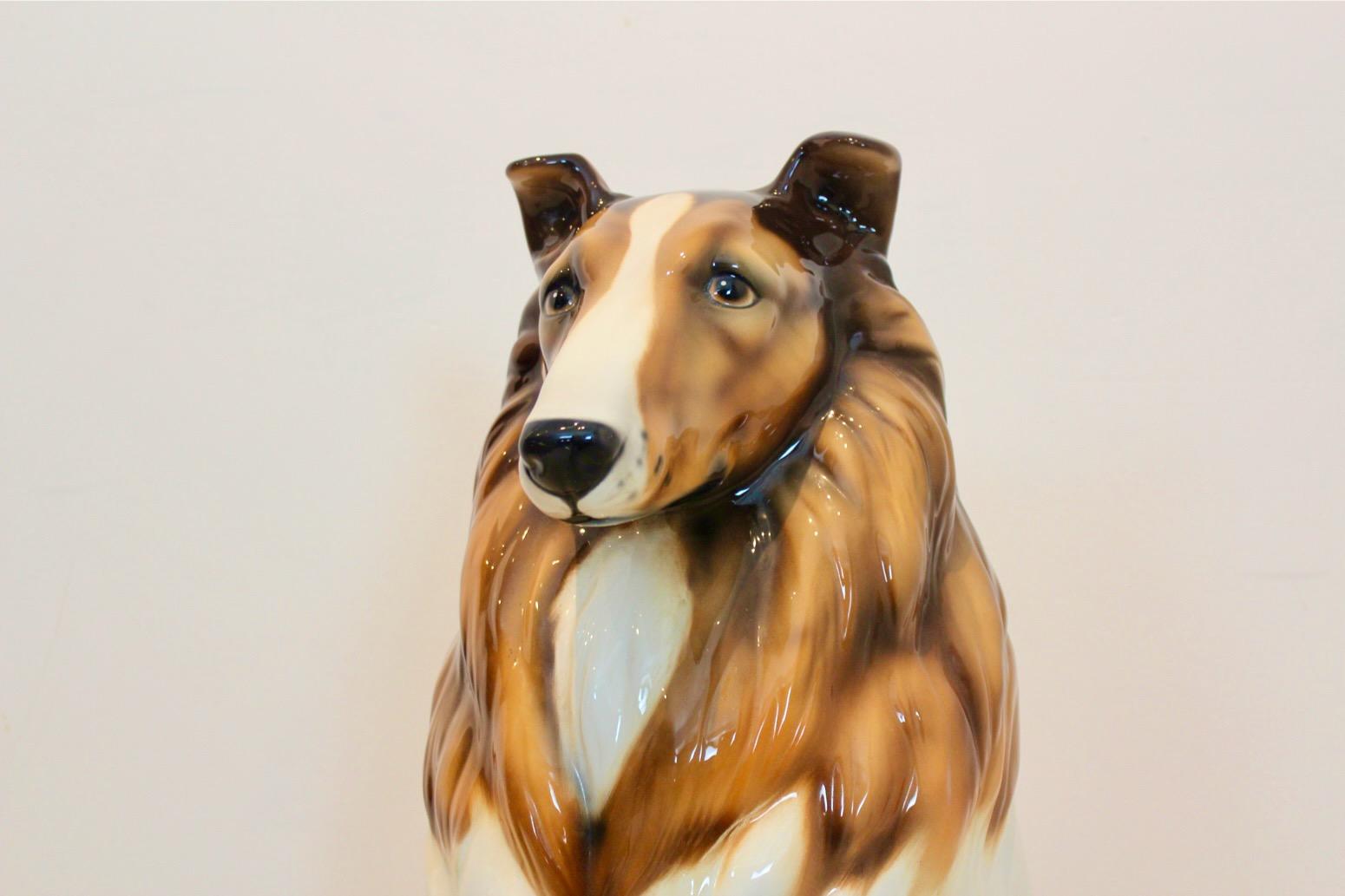 Hand Painted Life Size Collie Lassie Sculpture by Ronzan, Italy 1970s 2