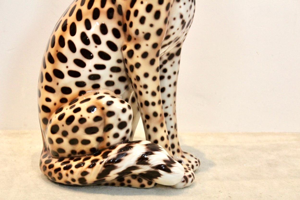 Handbemalte italienische Leoparden-Skulptur in Lebensgröße 3