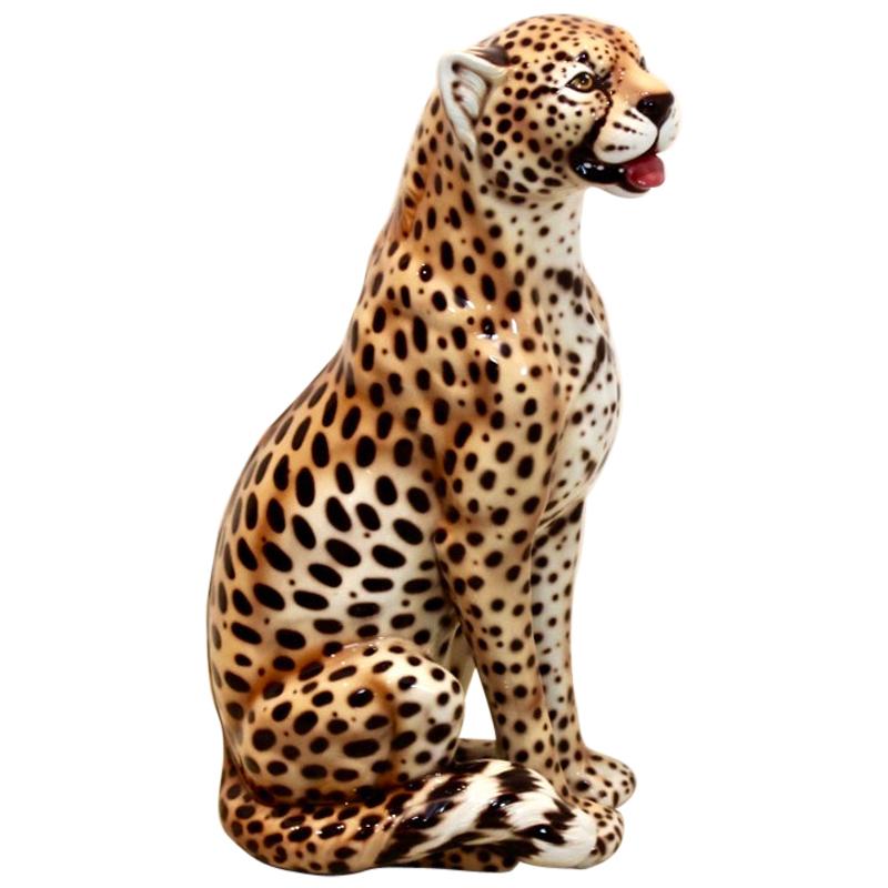 Handbemalte italienische Leoparden-Skulptur in Lebensgröße