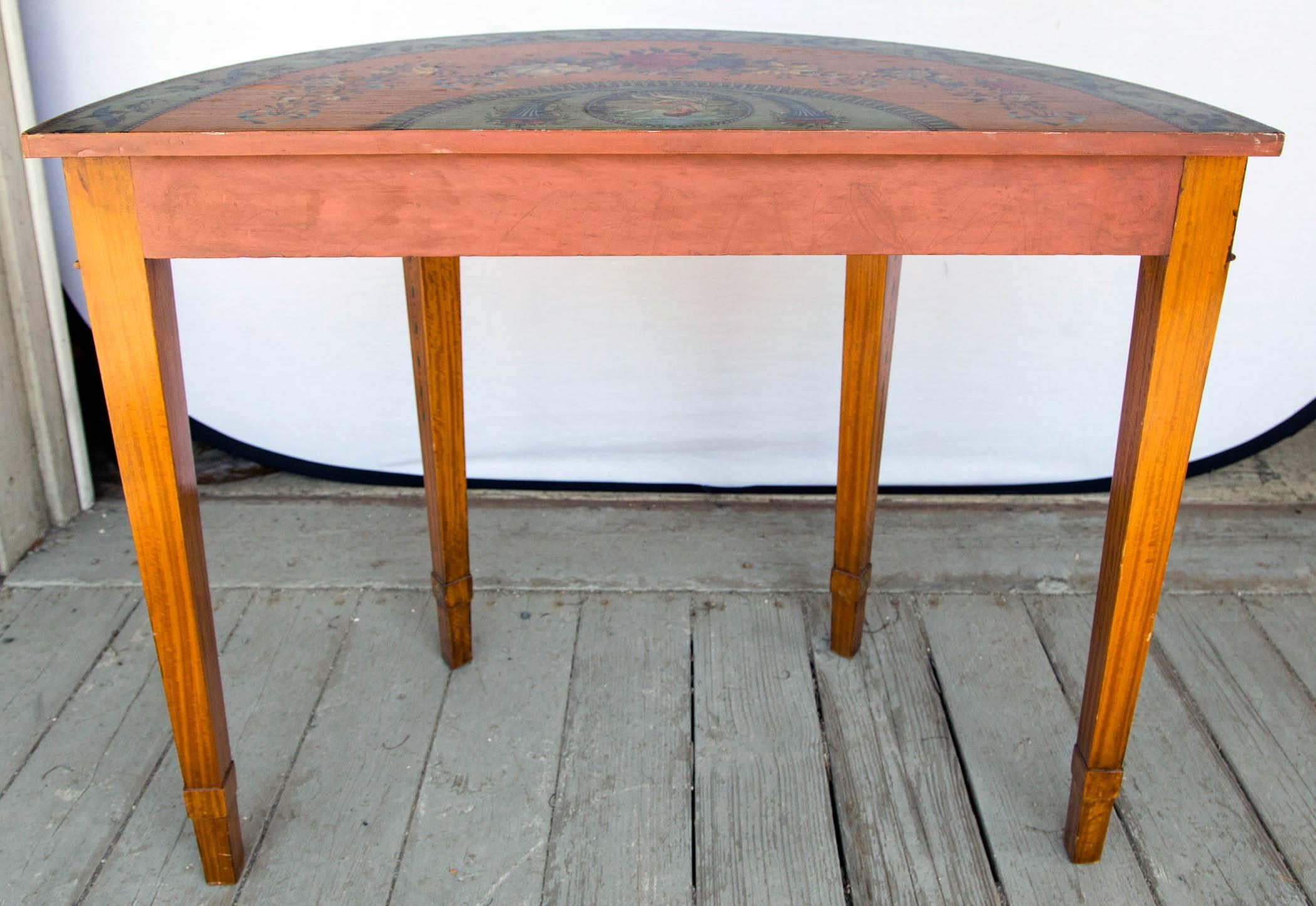 Hand-Painted Light Mahogany Demilune Table For Sale 5