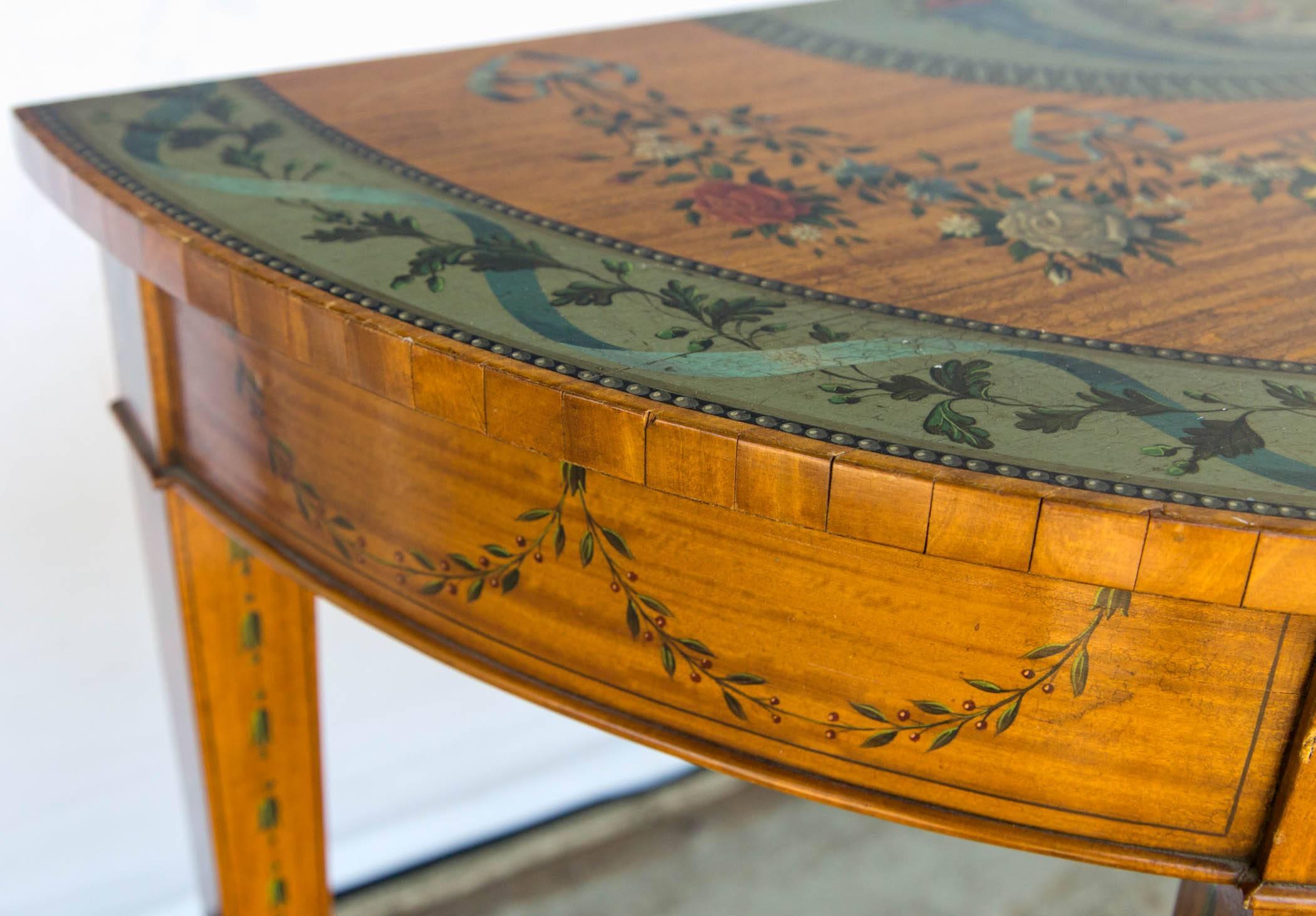 Hand-Painted Light Mahogany Demilune Table In Good Condition For Sale In Woodbury, CT