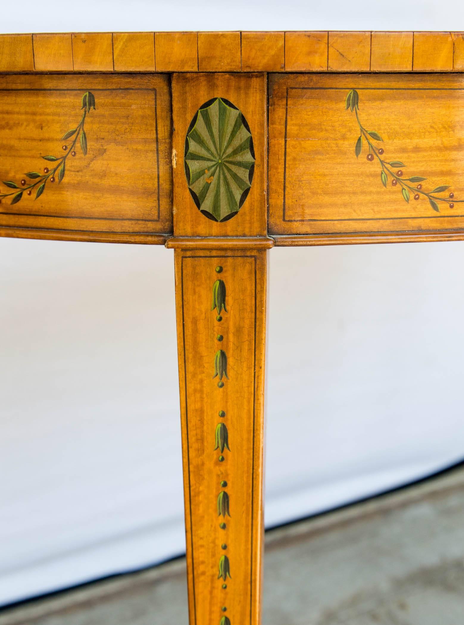 20th Century Hand-Painted Light Mahogany Demilune Table For Sale