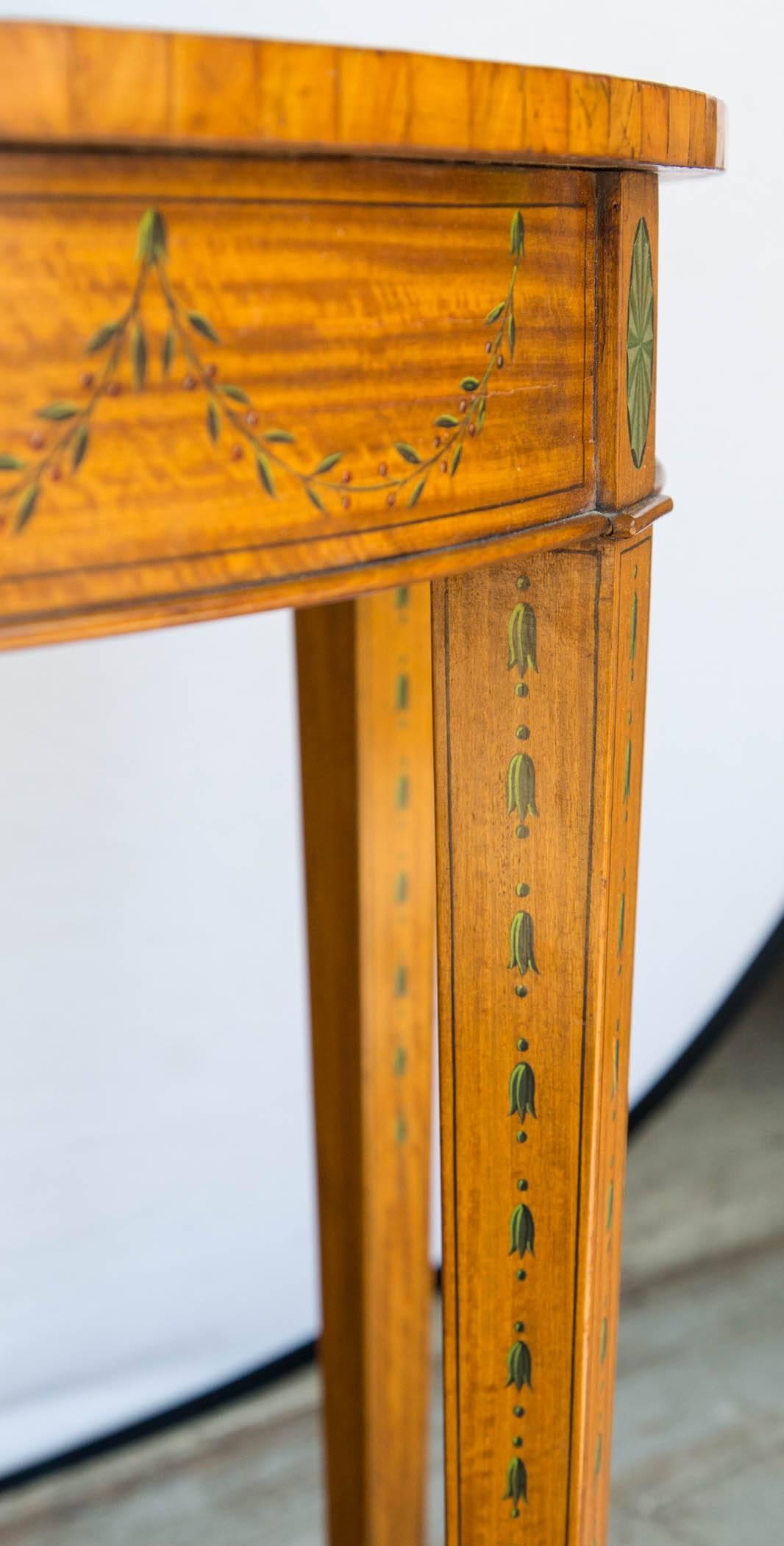 Hand-Painted Light Mahogany Demilune Table For Sale 1