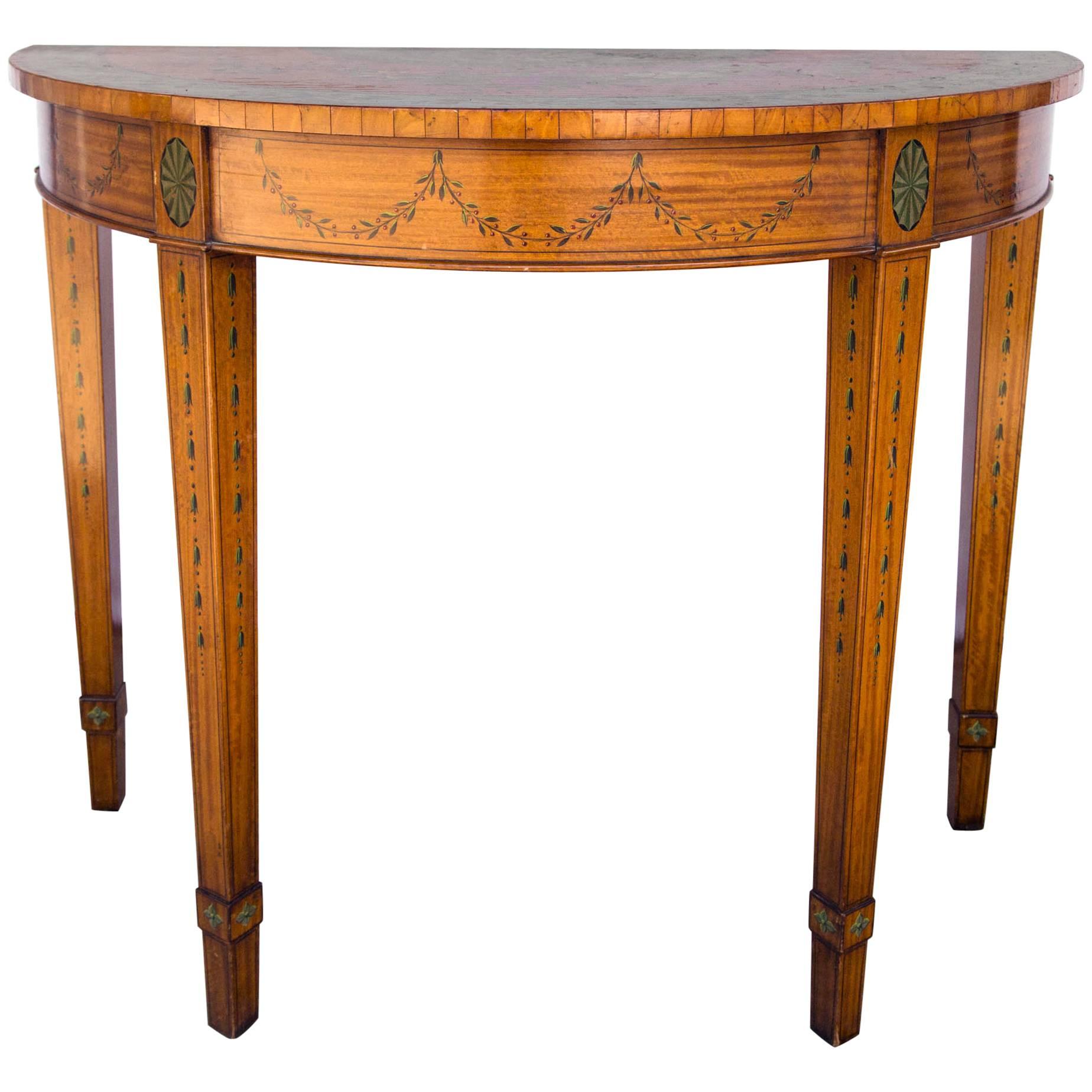 Hand-Painted Light Mahogany Demilune Table For Sale