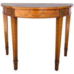 Hand-Painted Light Mahogany Demilune Table
