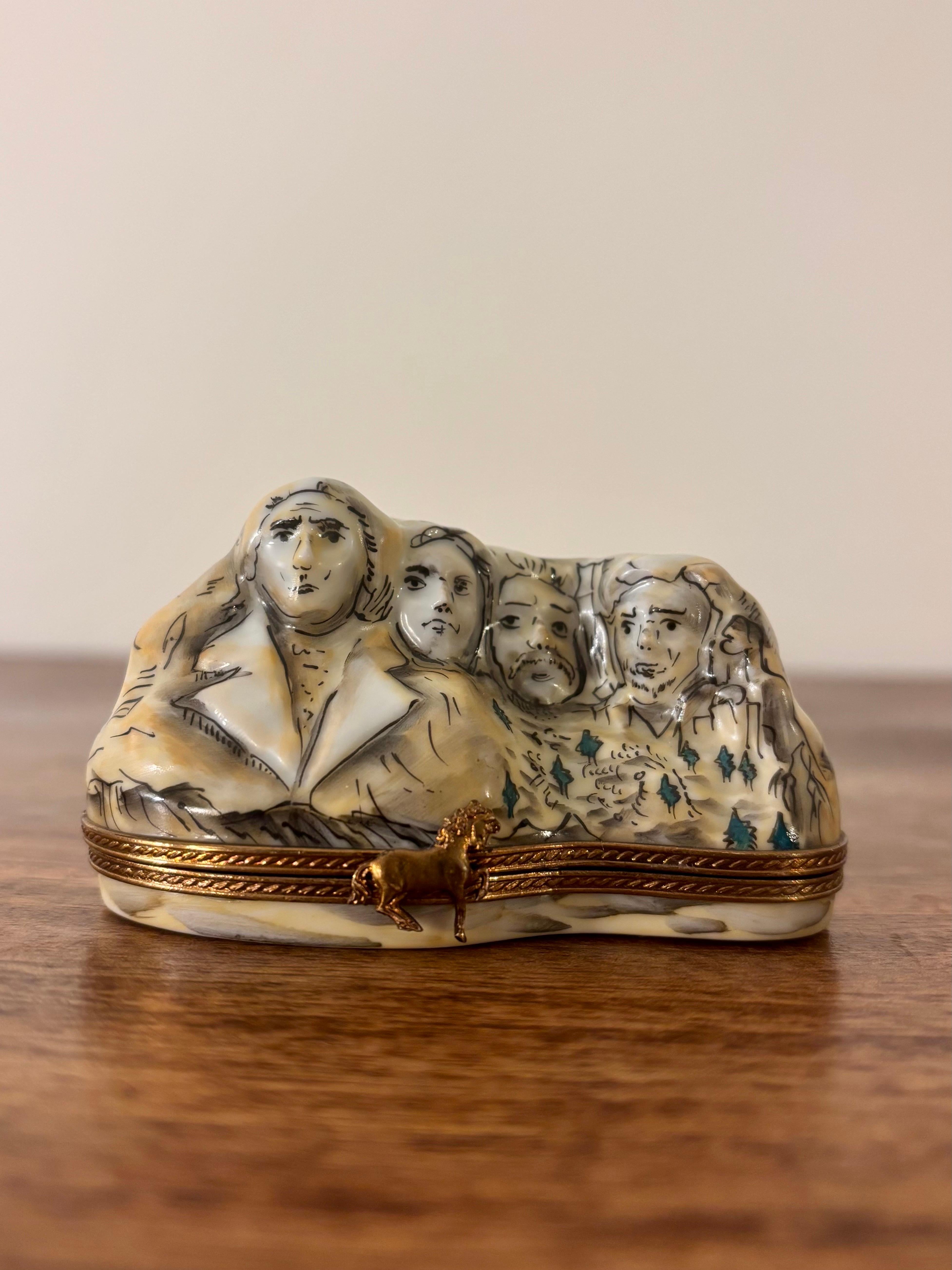 20th Century Hand-Painted Limoges Mount Rushmore Trinket Box For Sale