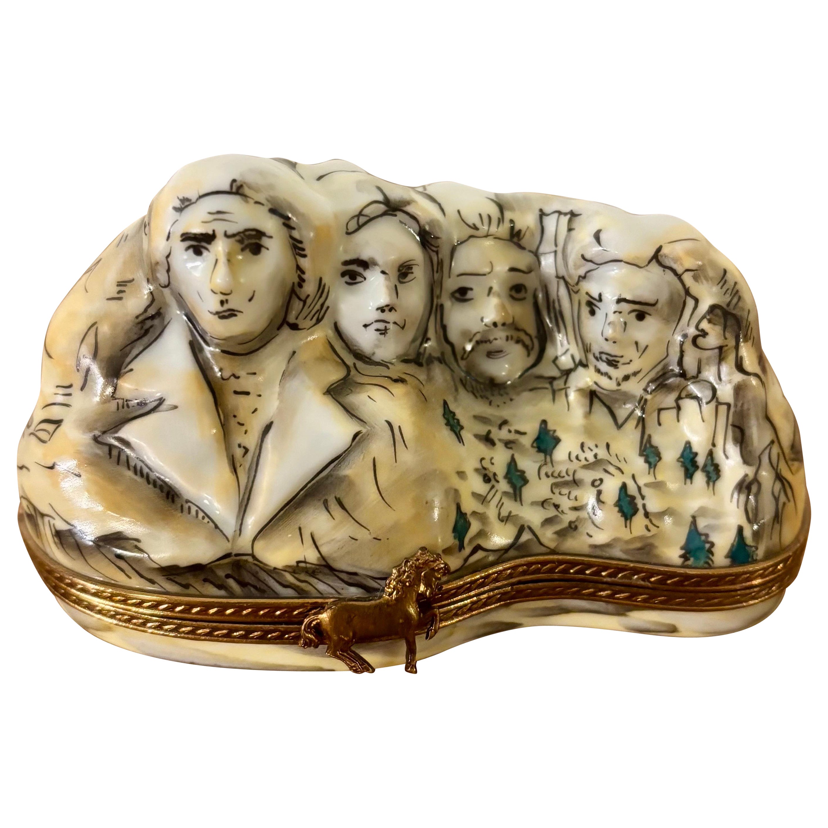 Hand-Painted Limoges Mount Rushmore Trinket Box For Sale