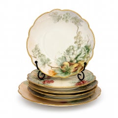 Hand-Painted Limoges Porcelain Dessert Service with Fruit Motifs, 1930