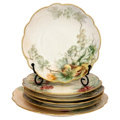 Hand-Painted Limoges Porcelain Dessert Service with Fruit Motifs, 1930