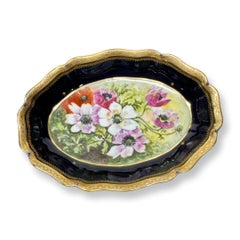 Hand-Painted Limoges Porcelain Dish by Marcel Chaufriasse, Cobalt & Gold