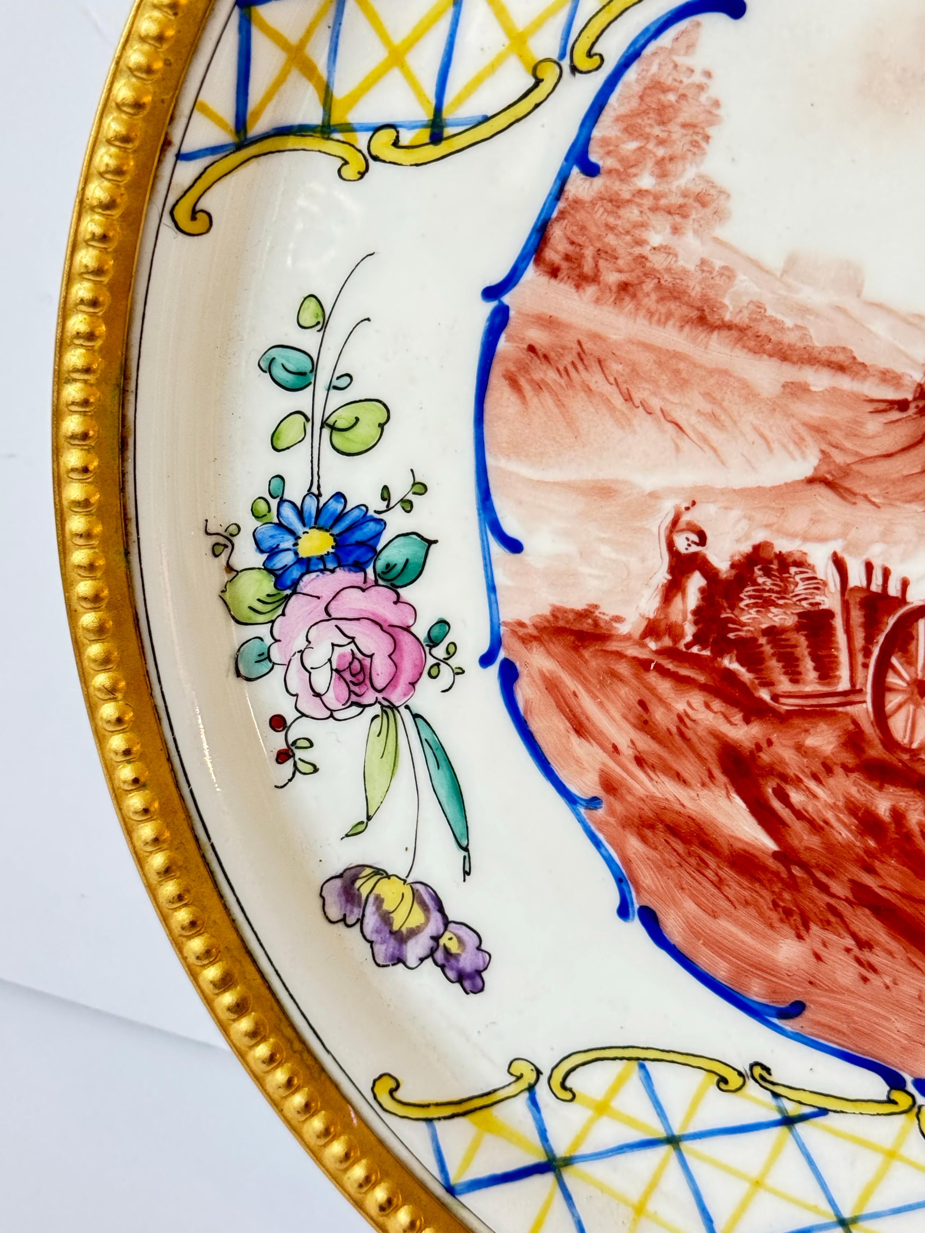 French Hand-Painted Limoges Porcelain Plate by Paul Lefèvre, ca. 1890 For Sale