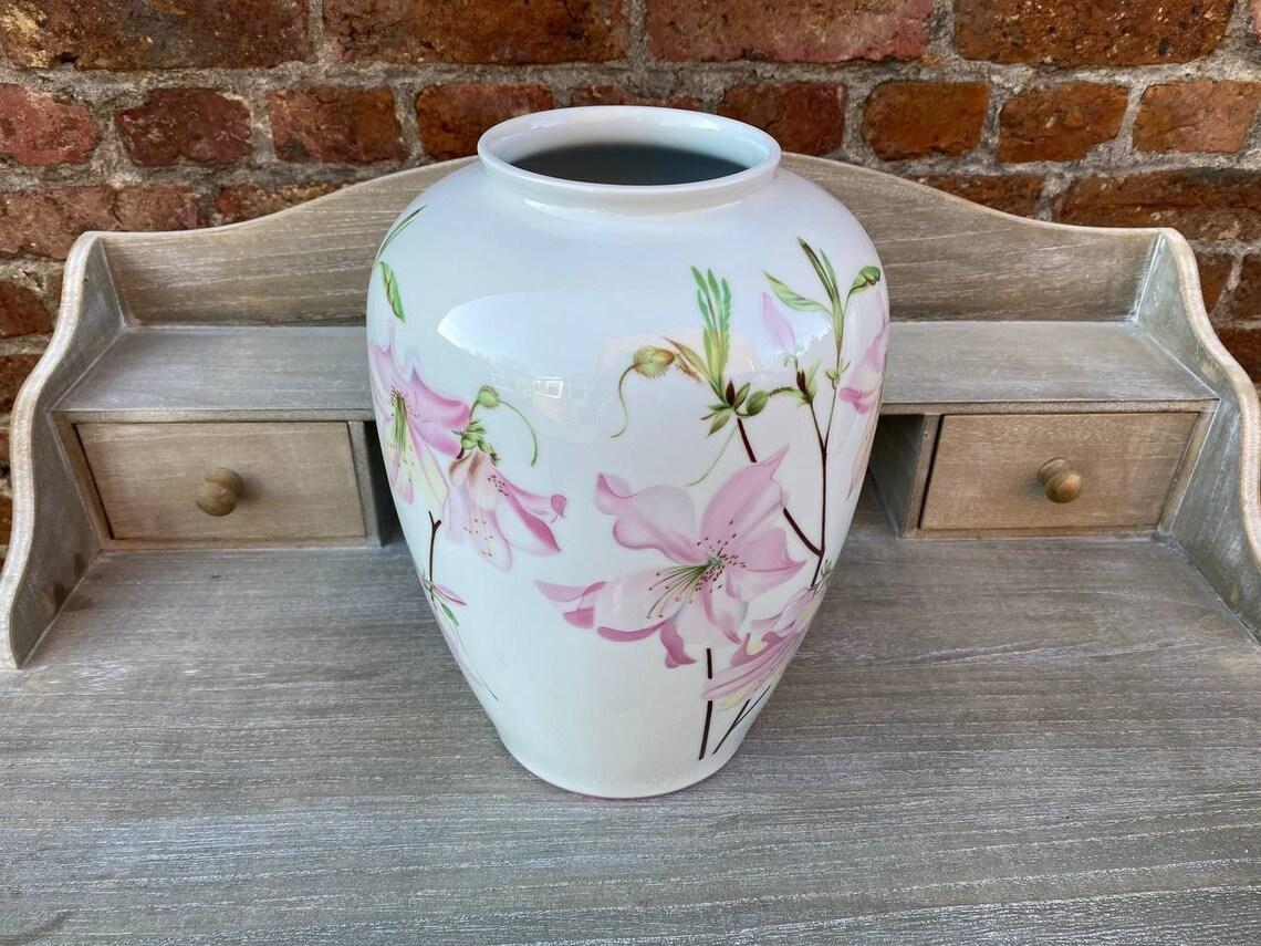 Mid-Century Modern Hand-Painted Limoges Porcelain Vase with Lily Motifs by Bernardaud