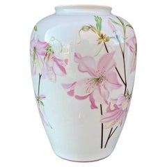 Hand-Painted Limoges Porcelain Vase with Lily Motifs by Bernardaud