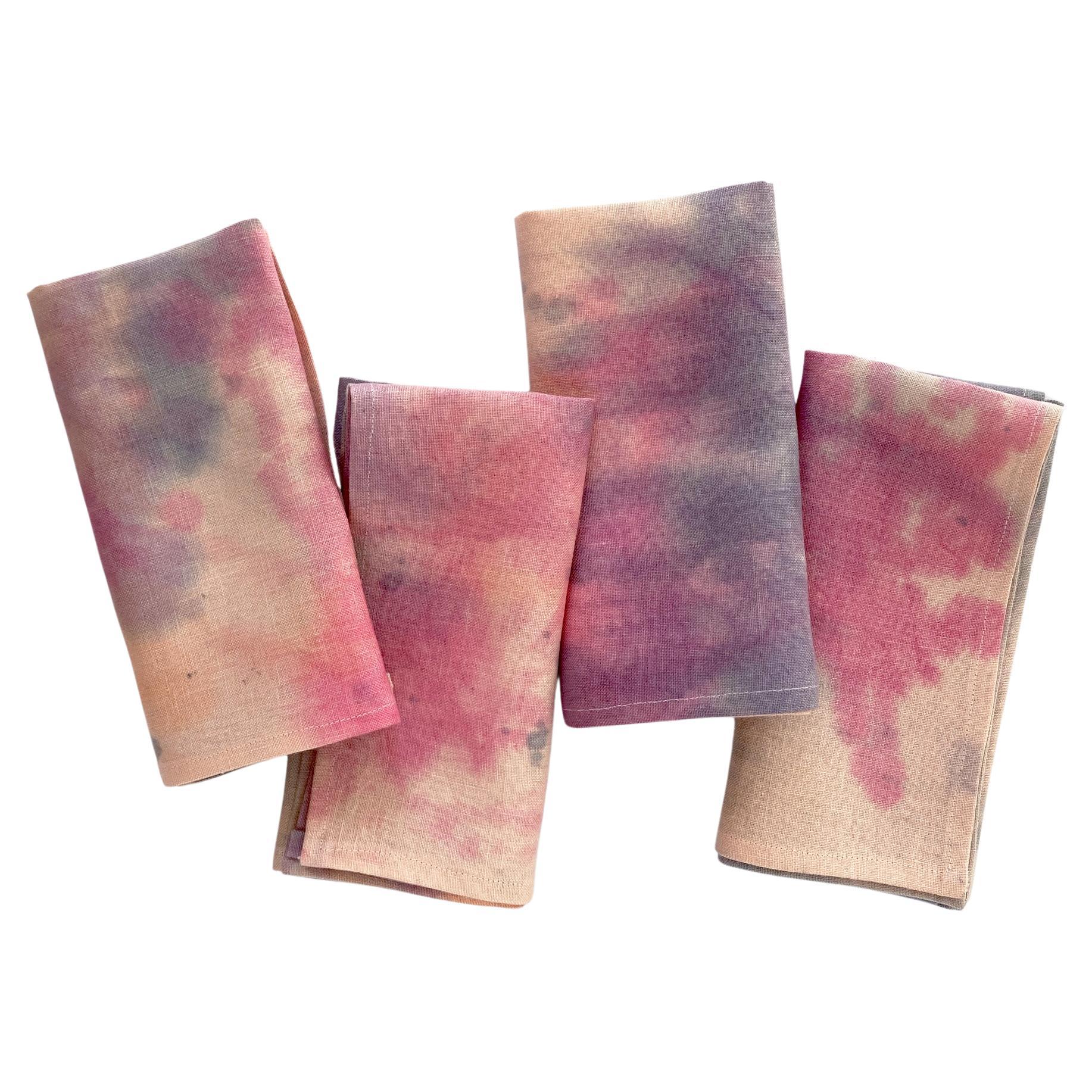 Handbemalte Leinenschalen, abstrakt, rosa, grau und marineblau, Vierer-Set