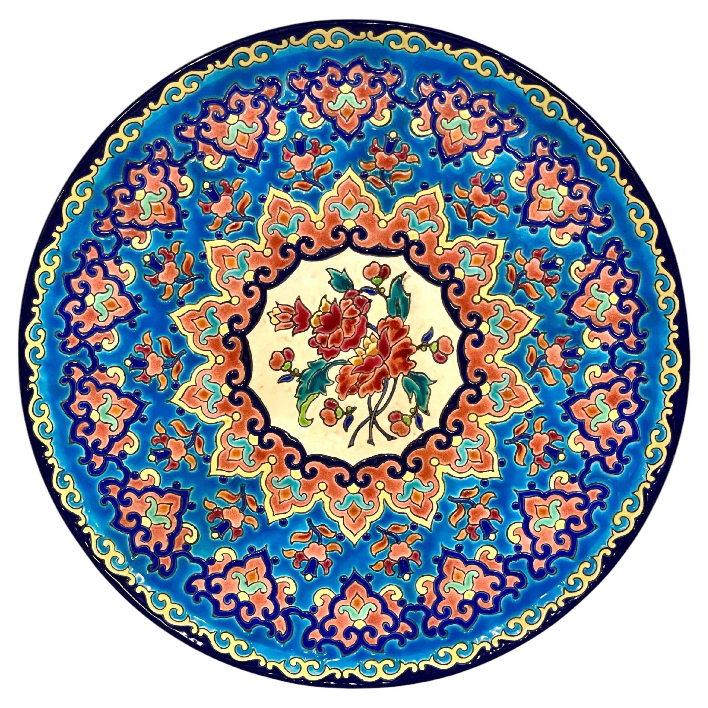 Centro de mesa Longwy pintado a mano, circa 1950