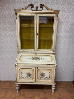 Hand-Painted Louis XV Style Secretary Display Cabinet