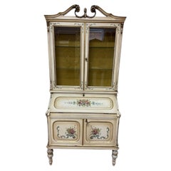 Hand-Painted Louis XV Style Secretary Display Cabinet