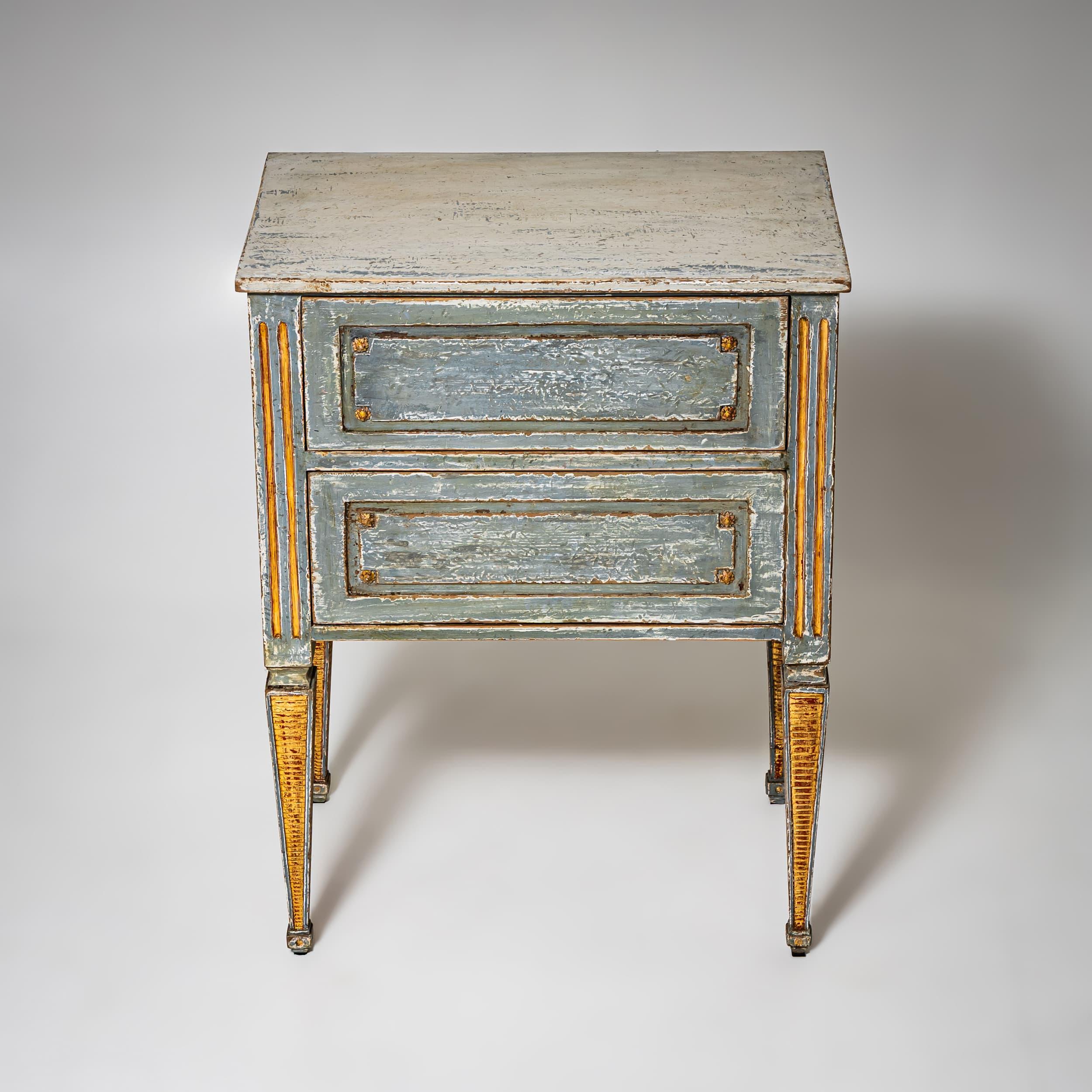 Dipinto a mano Hand-Painted Louis XVI Chest of Drawers with Gilt Accents, Late 18th Century in vendita